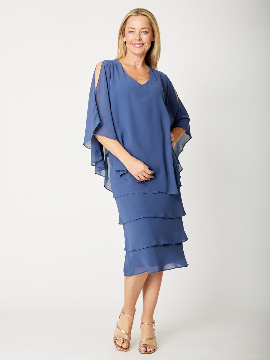 Tiered Cape Dress - Steel - 31793