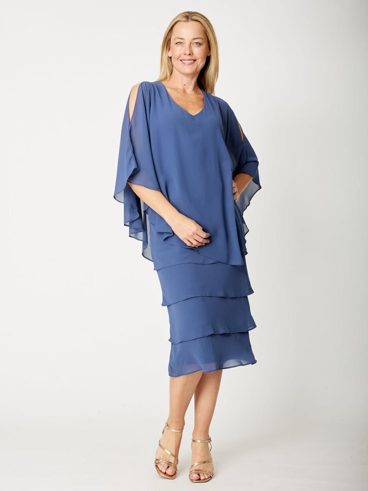 Tiered Cape Dress - Steel - 31793