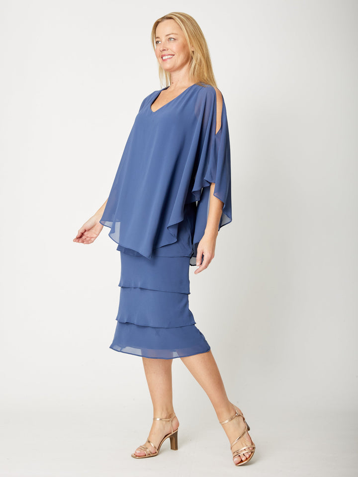 Tiered Cape Dress - Steel - 31793