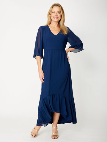 High Low Ruffle Maxi Dress -  Navy - 31794 - 