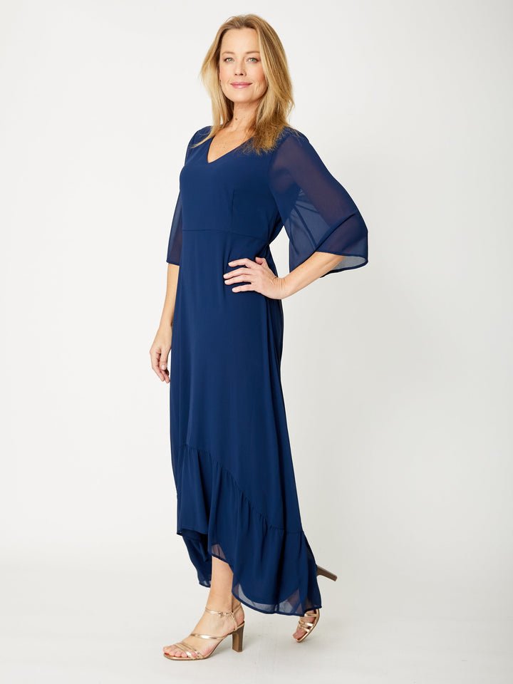 High Low Ruffle Maxi Dress -  Navy - 31794