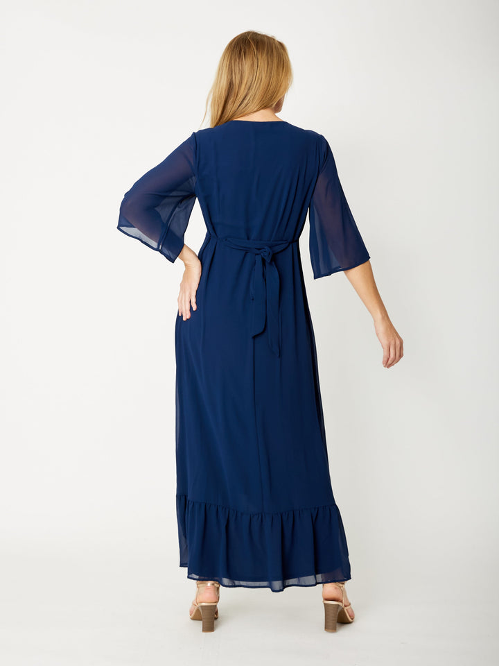 High Low Ruffle Maxi Dress -  Navy - 31794