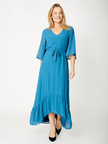High Low Ruffle Maxi Dress -  Petrol - 31794 - 
