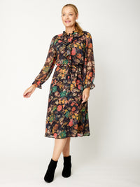 Wanetta Midi Dress - Black Print - 31815