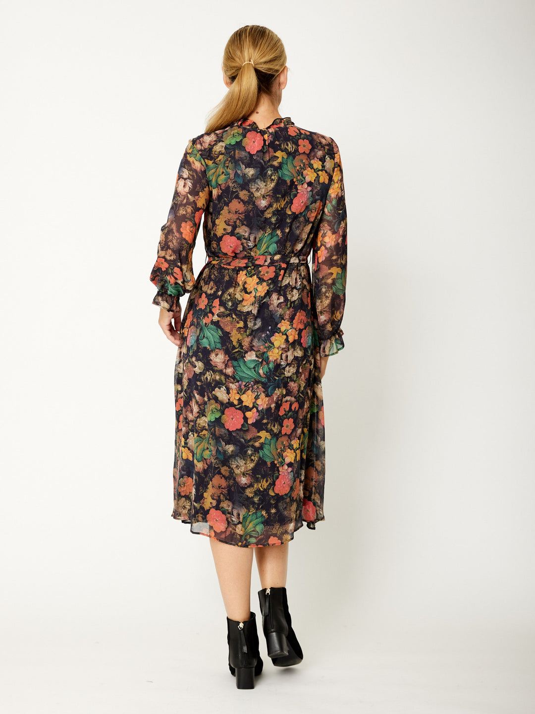 Wanetta Midi Dress - Black Print - 31815