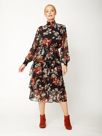 Virginia Chiffon Dress - Black Rust - 31833