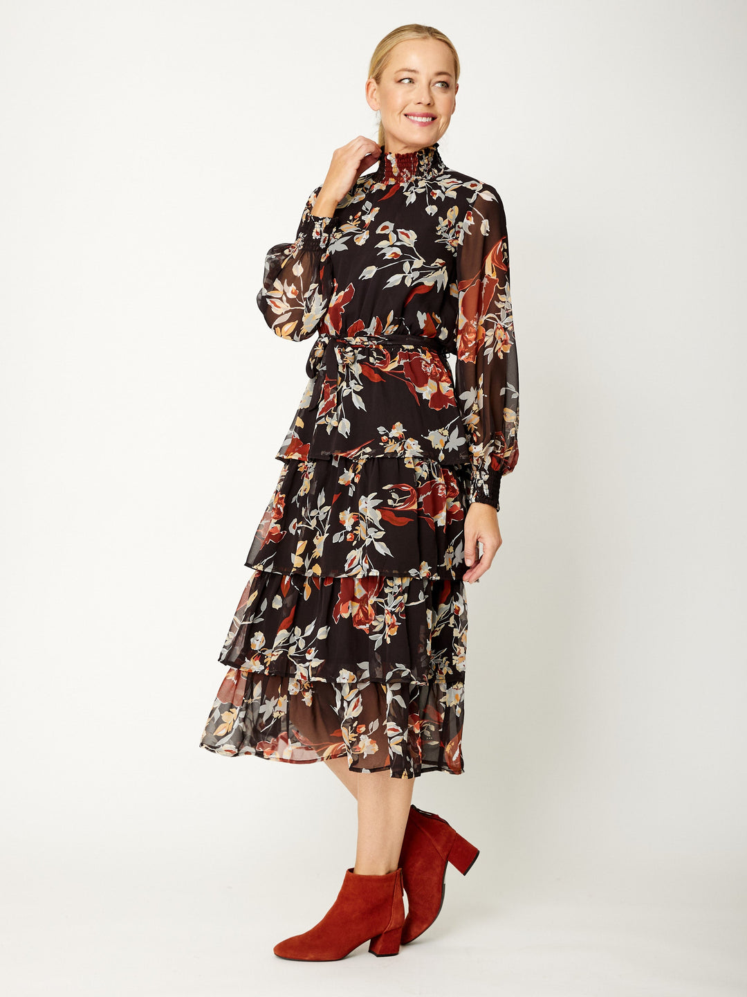 Virginia Chiffon Dress - Black Rust - 31833