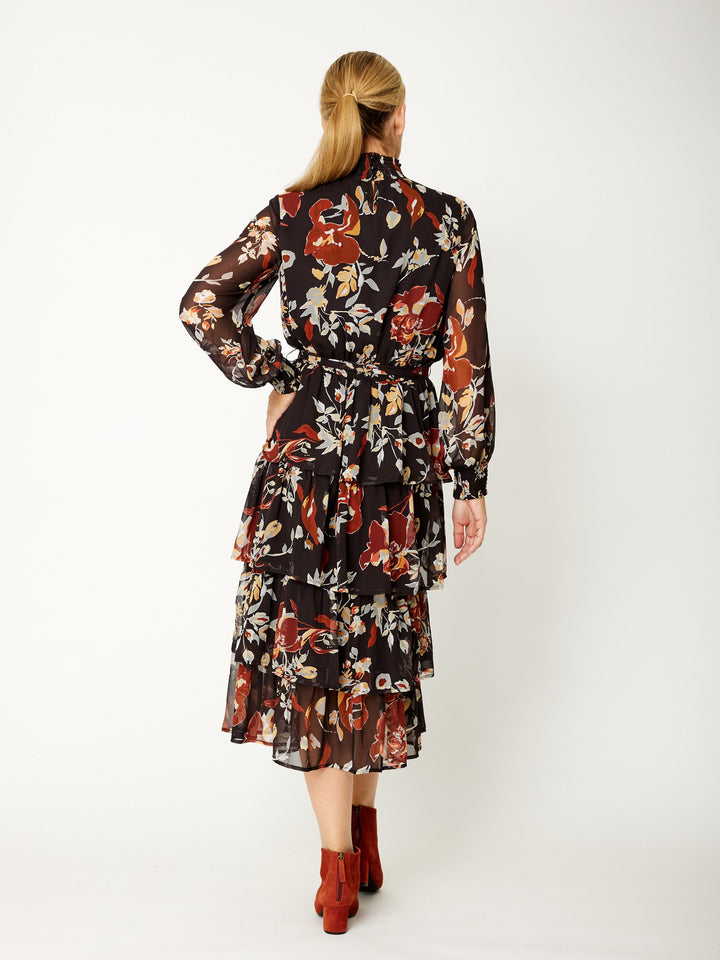 Virginia Chiffon Dress - Black Rust - 31833