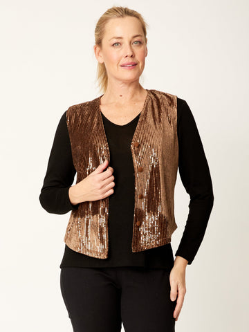 Wesley Velvet Sparkle Vest - Brown- 31856 - 
