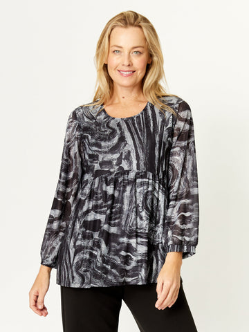 Verity Mesh Top - Black Swirl - 31861 - Tops