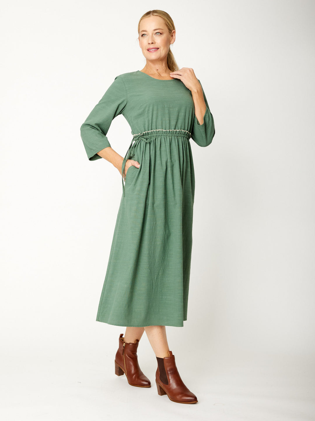 Contrast Overlock Dress - Petrol - 31898