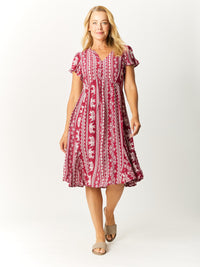 Flounce Rayon Dress - Berry - 31990
