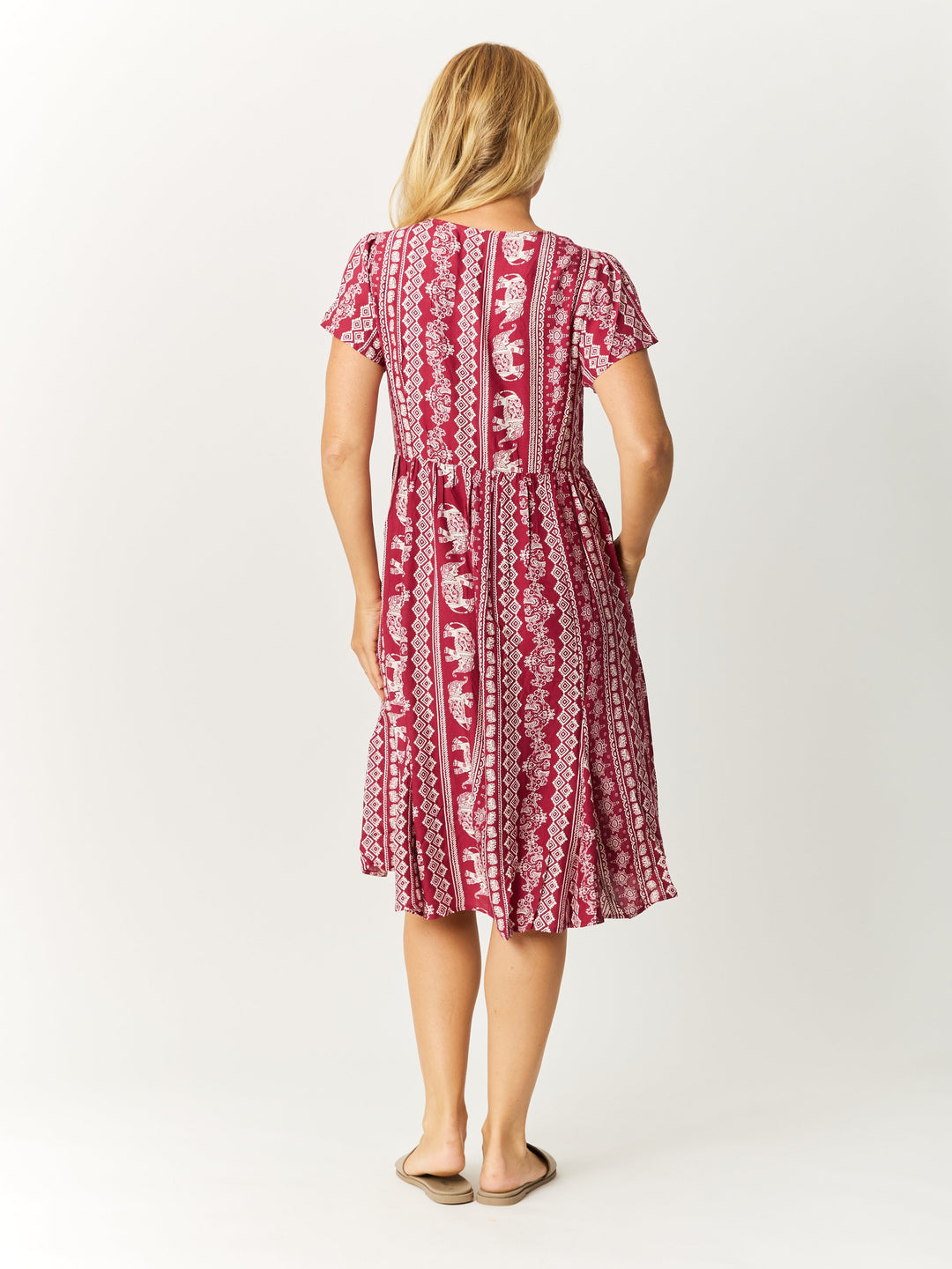 Flounce Rayon Dress - Berry - 31990