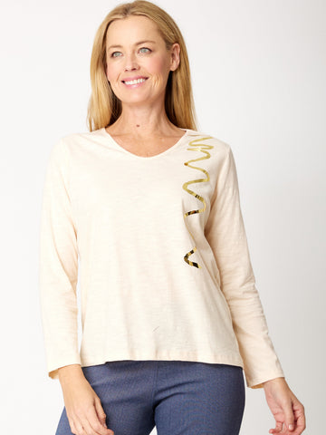 Whirly Foil Print Top - BEIGEGOLD - 31929 - 
