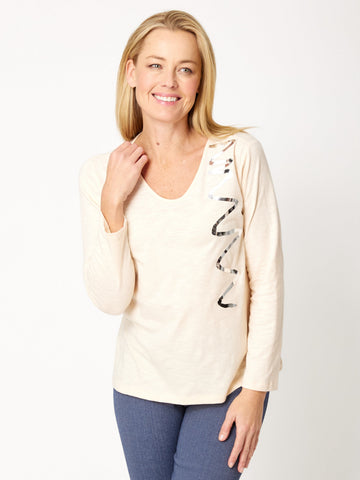 Whirly Foil Print Top - BEIGESILVER - 31929 - 