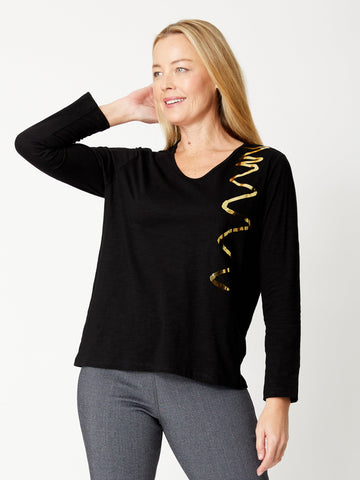 Whirly Foil Print Top - BLACK/GOLD - 31929 - 