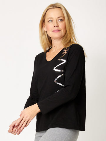 Whirly Foil Print Top - BLACK/SILVER- 31929 - 