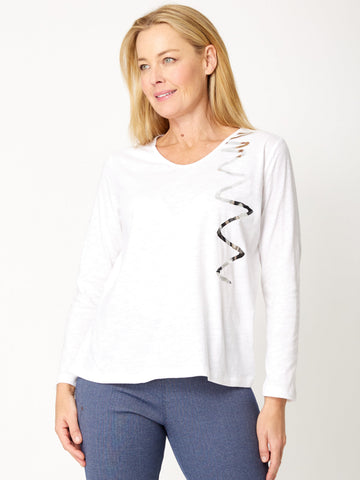 Whirly Foil Print Top - WHITE/SILVER - 31929 - 