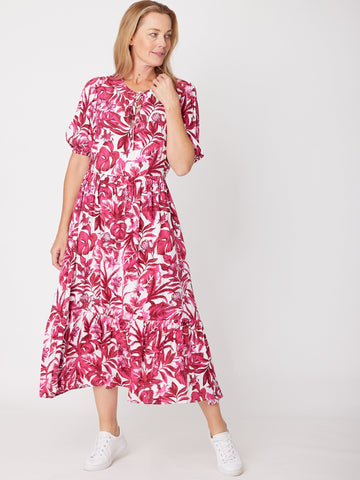 Praire Print Rayon Dress - Raspberry - 31942 - 