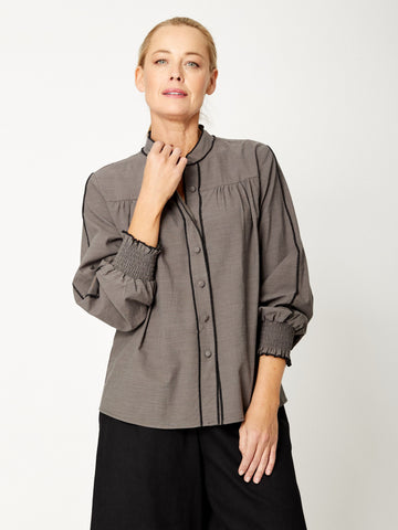 Wafa Cuff Sleeve Shirt - Steel/Black - 31897 - Luna Sky