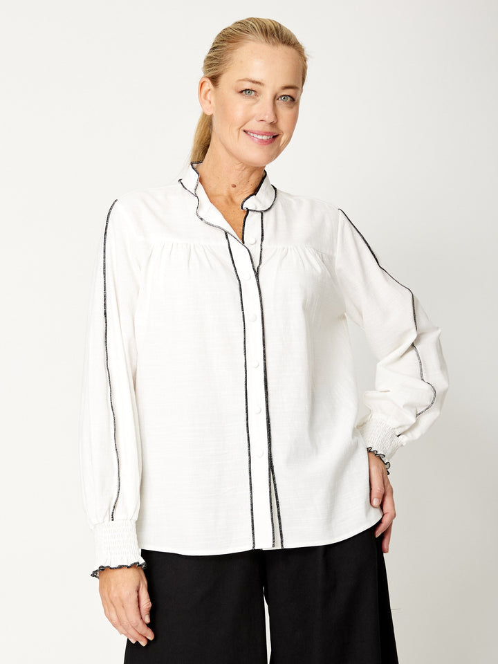 Wafa Cuff Sleeve Shirt - White/Black - 31897