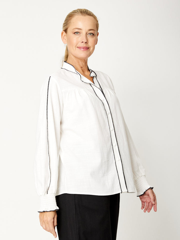 Wafa Cuff Sleeve Shirt - White/Black - 31897