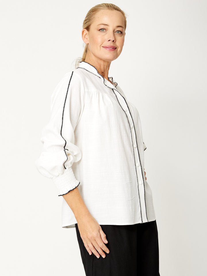 Wafa Cuff Sleeve Shirt - White/Black - 31897