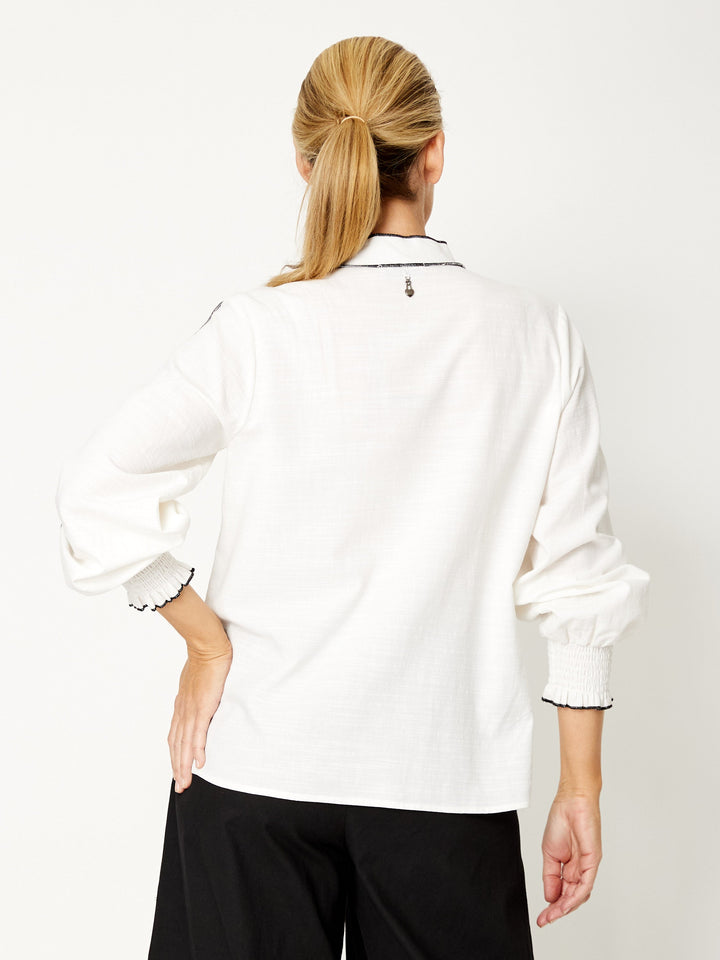 Wafa Cuff Sleeve Shirt - White/Black - 31897