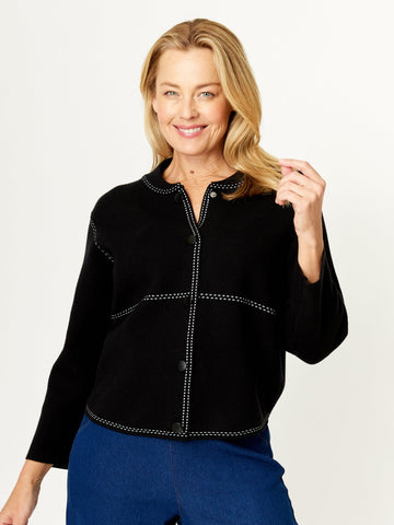 Contrast Stitch Cardy- Black/white - 31961 - Autumn/Winter