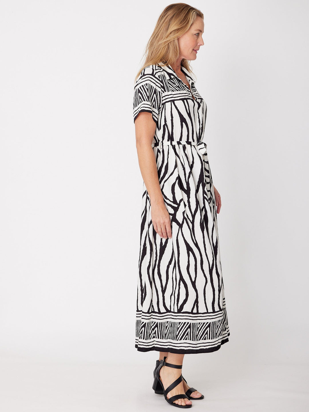 Border Shirt Maker Dress - Black - 31970