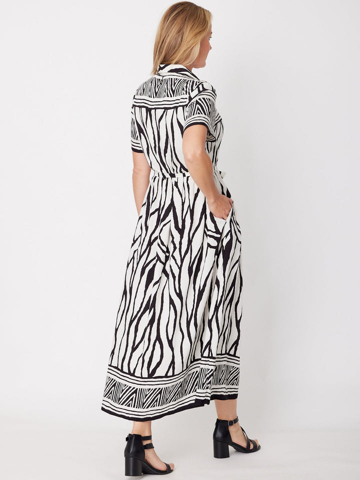 Border Shirt Maker Dress - Black - 31970