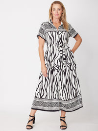 Border Shirt Maker Dress - Black - 31970