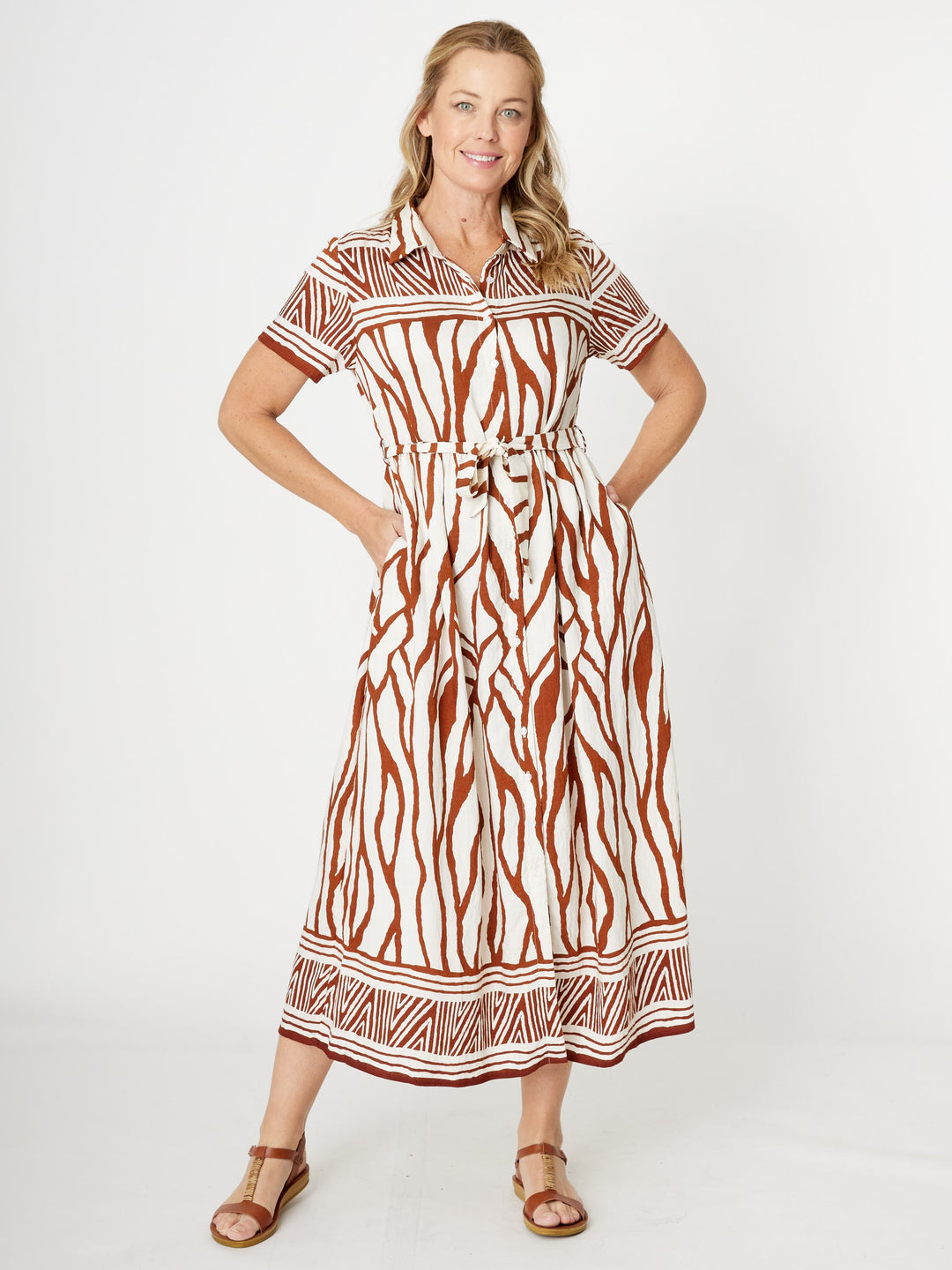 Border Shirt Maker Dress - Choc - 31970