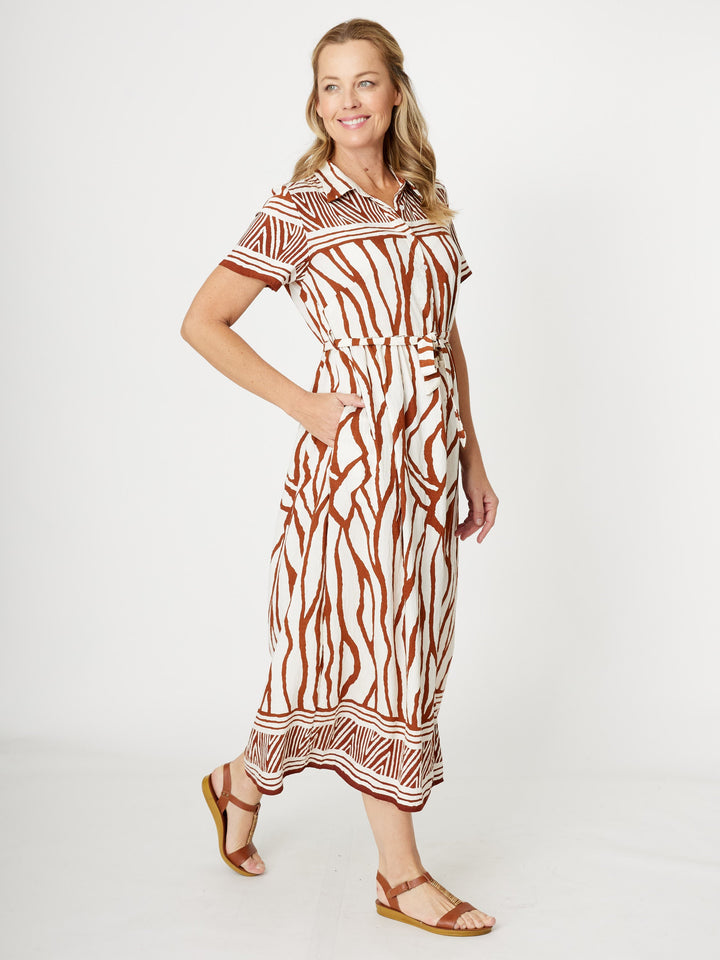 Border Shirt Maker Dress - Choc - 31970