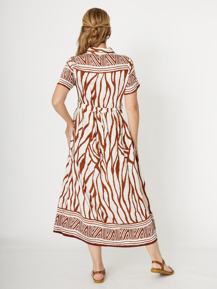 Border Shirt Maker Dress - Choc - 31970