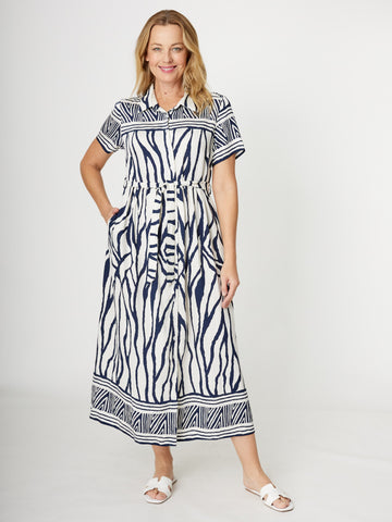 Border Shirt Maker Dress - Navy - 31970 - New Arrivals