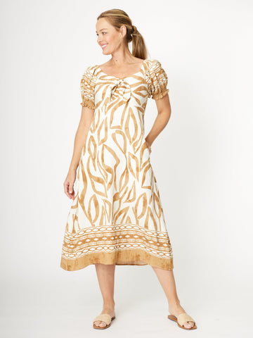 Puff Sleeve Border Dress- Sand - 31977 - 