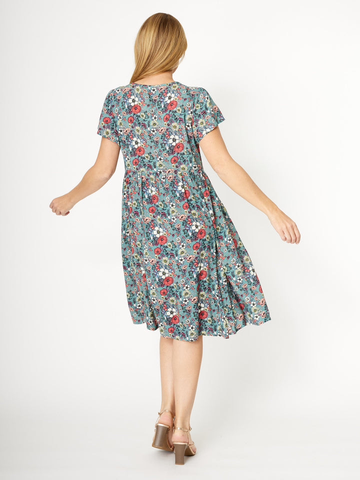 Flounce Rayon Dress - Floral -  31990