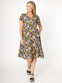 Flounce Rayon Dress -Flower -  31990