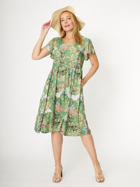 Flounce Rayon Dress -Green- 31990