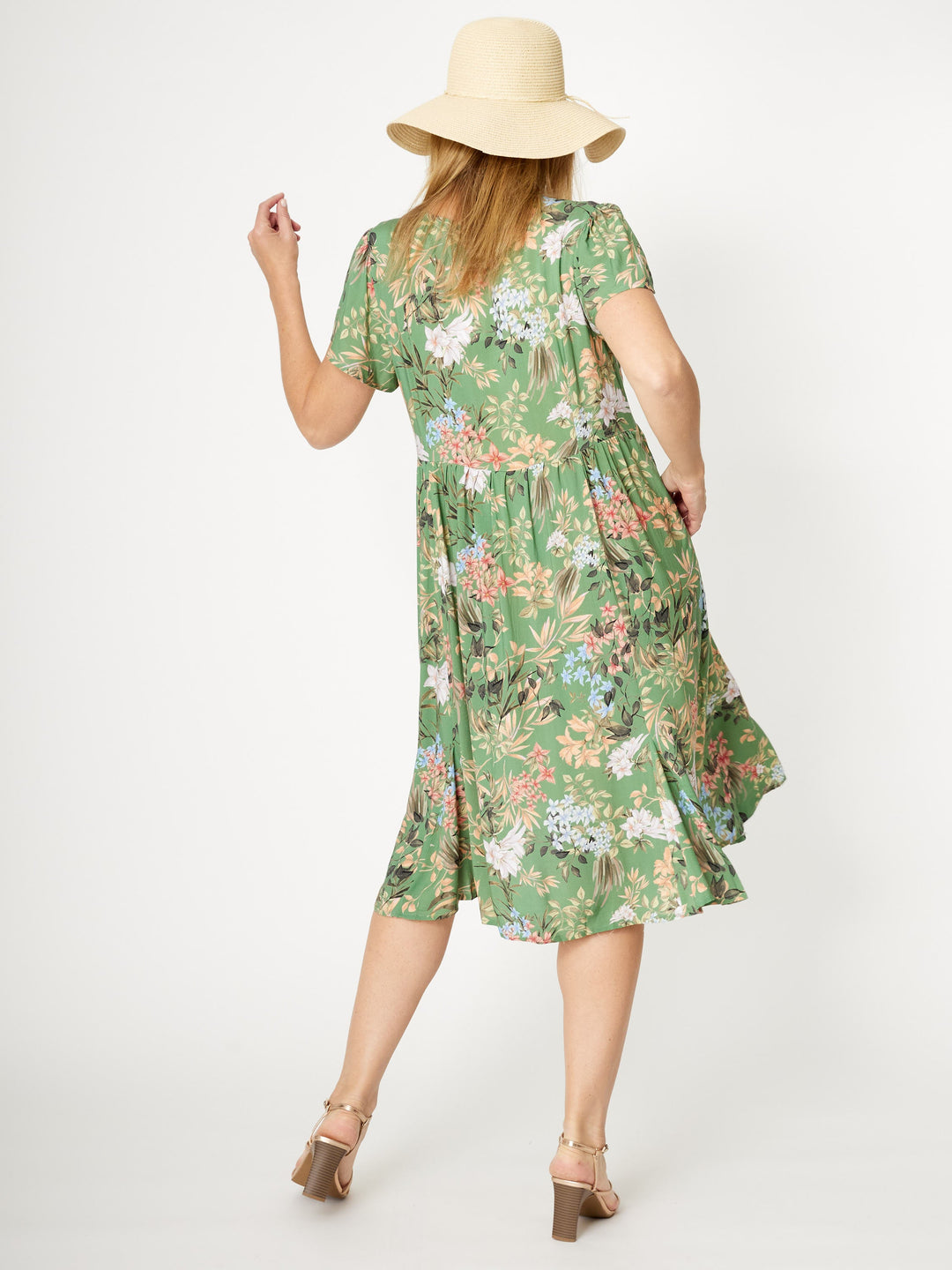 Flounce Rayon Dress -Green- 31990