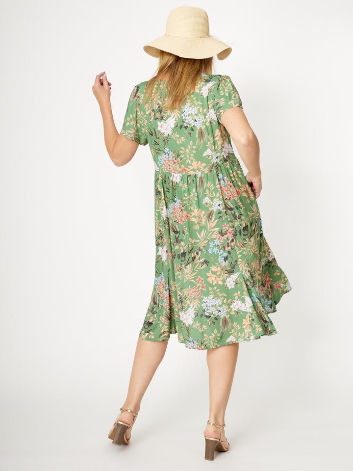 Flounce Rayon Dress -Green- 31990