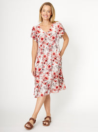 Flounce Rayon Dress - Orange-  31990