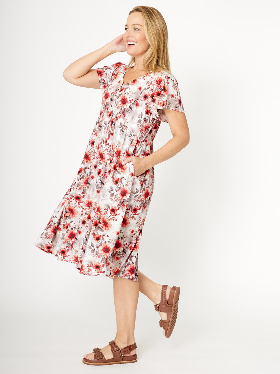 Flounce Rayon Dress - Orange-  31990