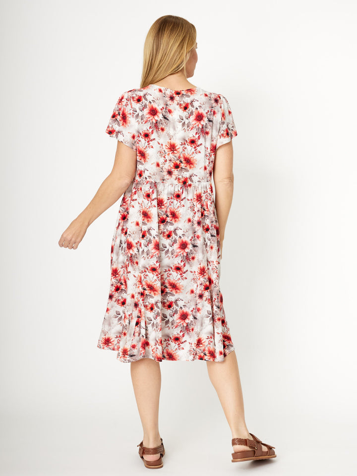 Flounce Rayon Dress - Orange-  31990