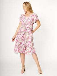 Flounce Rayon Dress -  Pink/Multi - 31990