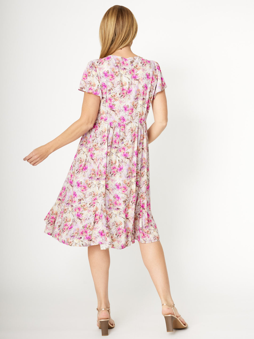 Flounce Rayon Dress -  Pink/Multi - 31990