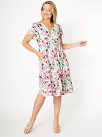 Flounce Rayon Dress -  Pink - 31990