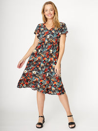 Flounce Rayon Dress - Red - 31990