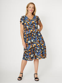 Flounce Rayon Dress - Royal - 31990